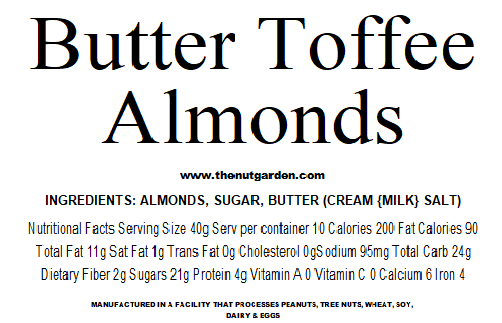 Almonds, Butter Toffee (14 oz) - The Nut Garden