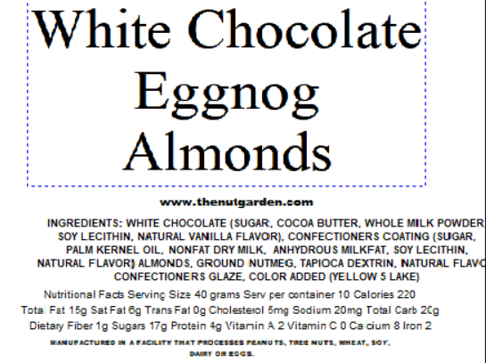 Almonds, Eggnog White Chocolate (14 oz)