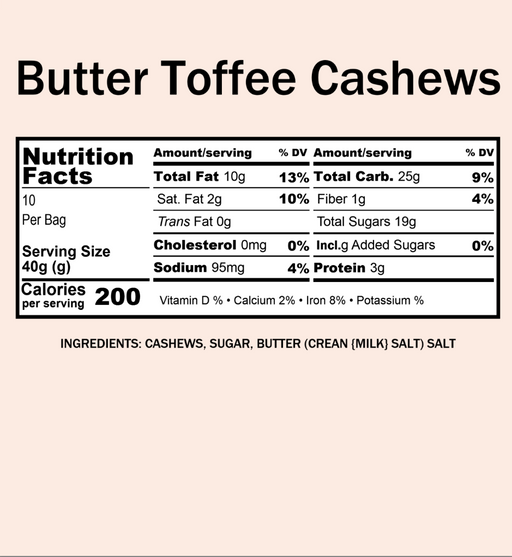 Cashews, Butter Toffee Nutrition Fact