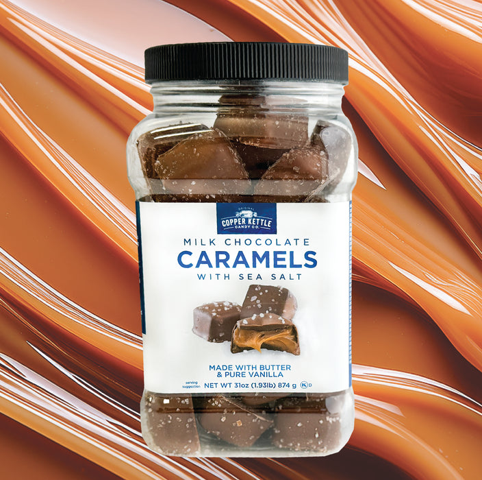 Copper Kettle Caramels, Milk Chocolate with Sea Salt (31 oz JAR)