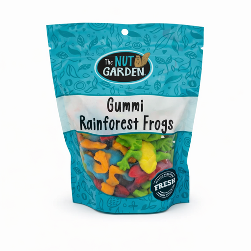 Bag of Gummi Rainforest Frogs from The Nut Garden on a white background