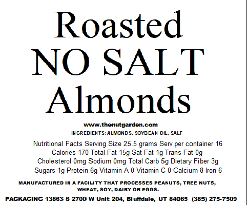 Almonds, Roasted and NOT Salted (14 oz) - The Nut Garden
