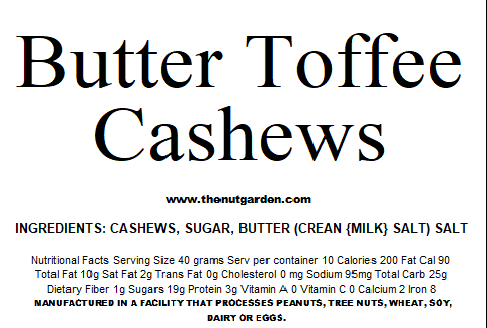 Cashews, Butter Toffee (14 oz) - The Nut Garden