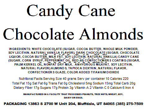 Almonds, Chocolate Candy Cane (14 oz) - The Nut Garden