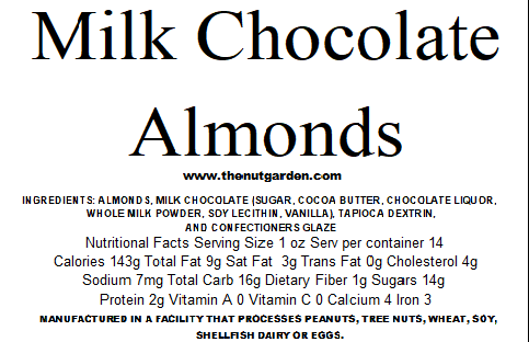 Almonds, Milk Chocolate (14 oz) - The Nut Garden