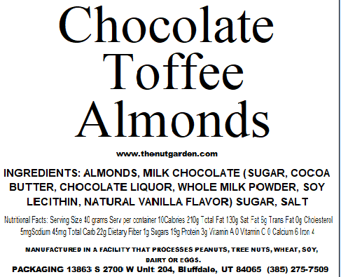 Almonds, Milk Chocolate Toffee (14 oz) - The Nut Garden