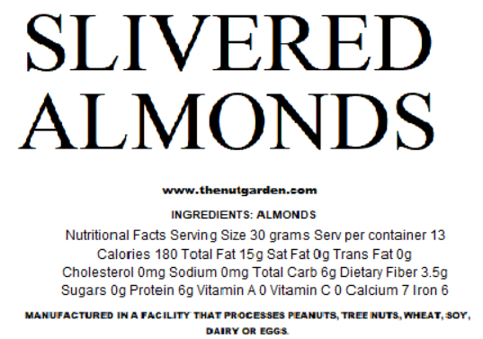 Almonds, Slivered (14 oz) - The Nut Garden